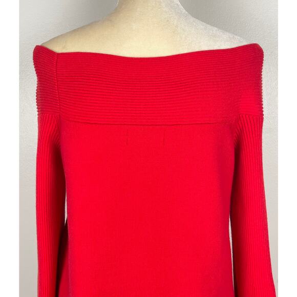 Anthropologie Elise Off Shoulder Bell
Sleeve Tunic Sweater Red Small Holiday - Picture 8 of 11